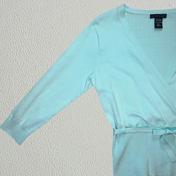 Light blue surplice wrap long sleeve top with waist bow tie balletcore coquette - Picture 3 of 5